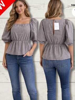 Topshop Blouse – Size 6 – Brown & White Checkered (NWT)